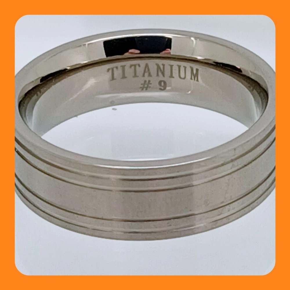 Vintage Titanium 7mm Comfort Fit Grooved Band Ring Size 9 New Old Stock Y2K